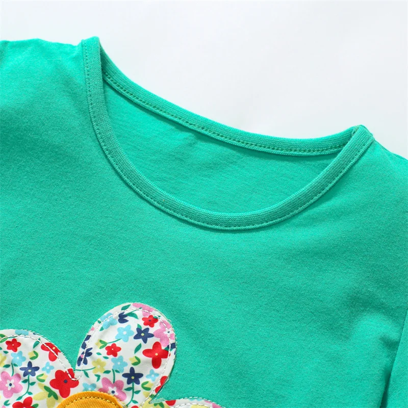 Jumping Meters 2-7T Children\'s Girls T Shirts Flowers Embroidery Hot Selling Baby Clothes Summer Tees Tops Shirts Costume