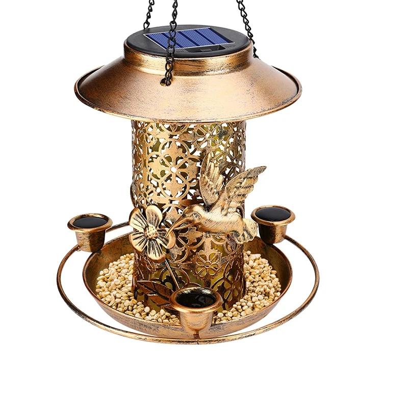 Solar Bird Feeder For Outdoors Lights - Hanging Wild Birdfeeder Waterproof Bird Feeders For Outside House Retro Garden