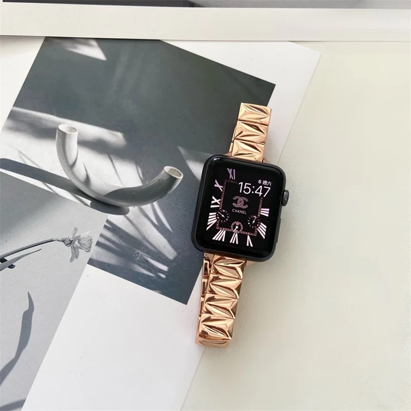 Geometric Pattern Stainless Steel Strap for Apple Watch Series 7 6 5 4 SE 3 2 Woman Metal Watch Wristband for iWatch smart watch