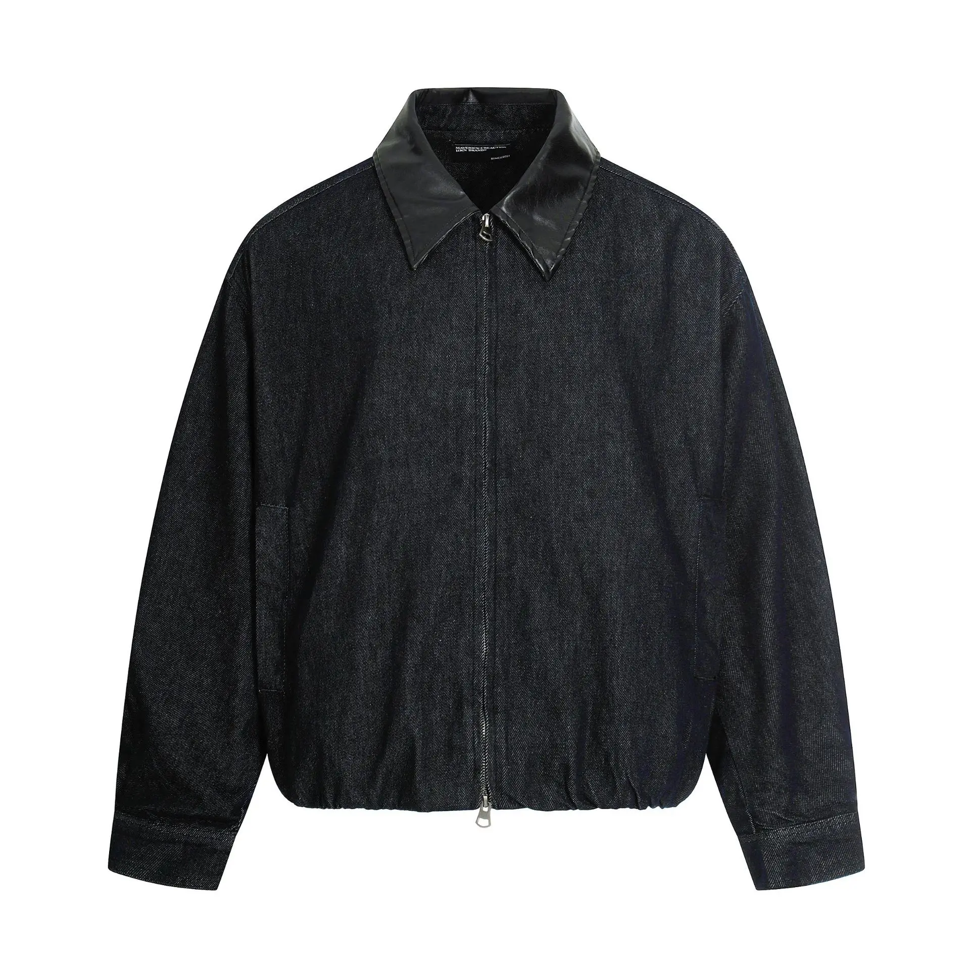 Unisex American-Style Raw Blue Denim Jacket Short Wide Lapel Leather Trendy Casual Simple Top/Outerwear