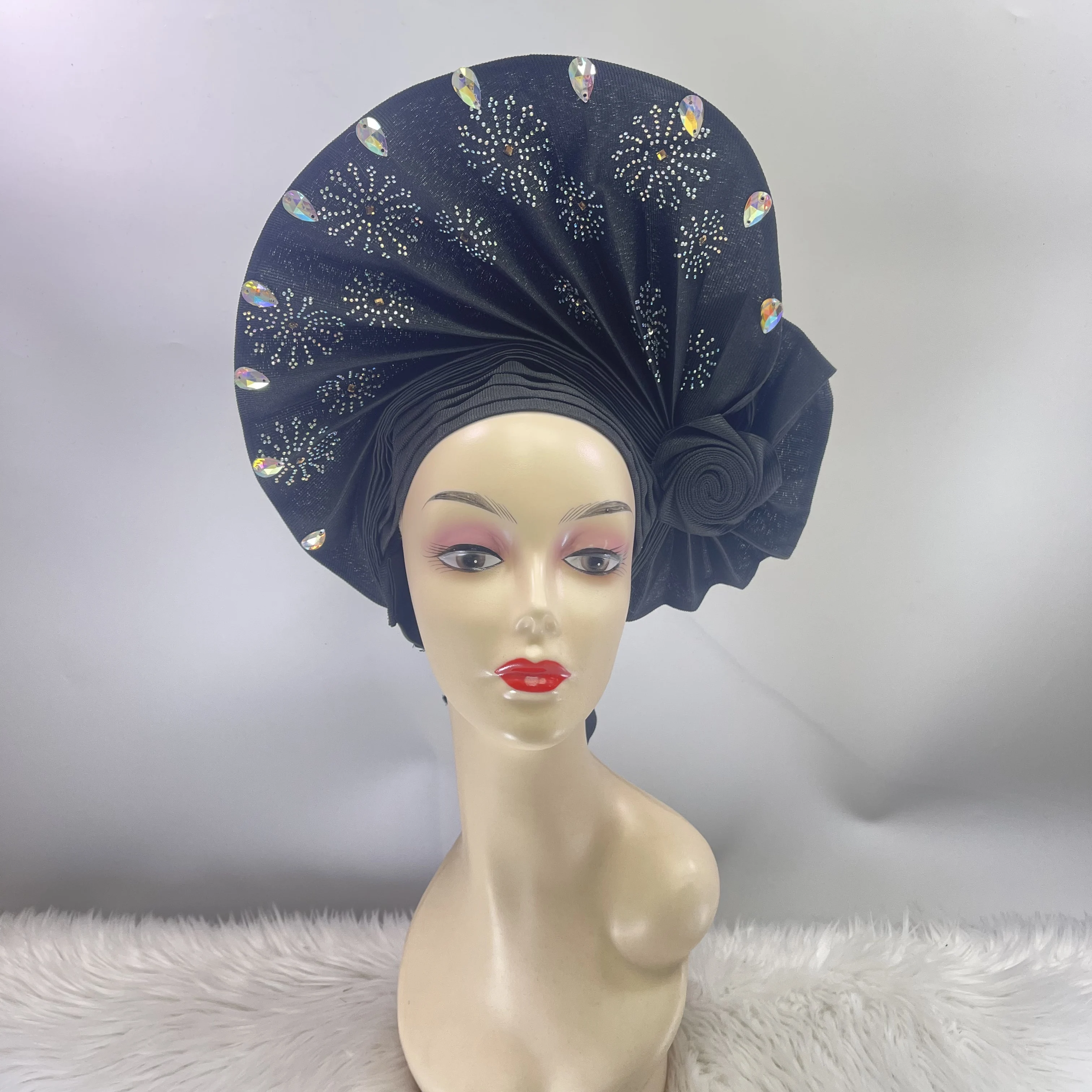 2025 Latest Women African Aso Oke Auto Gele Headtie already Made Turban Hat Wrap Nigeria Ladies Party Wedding Headwear Z5-105-1