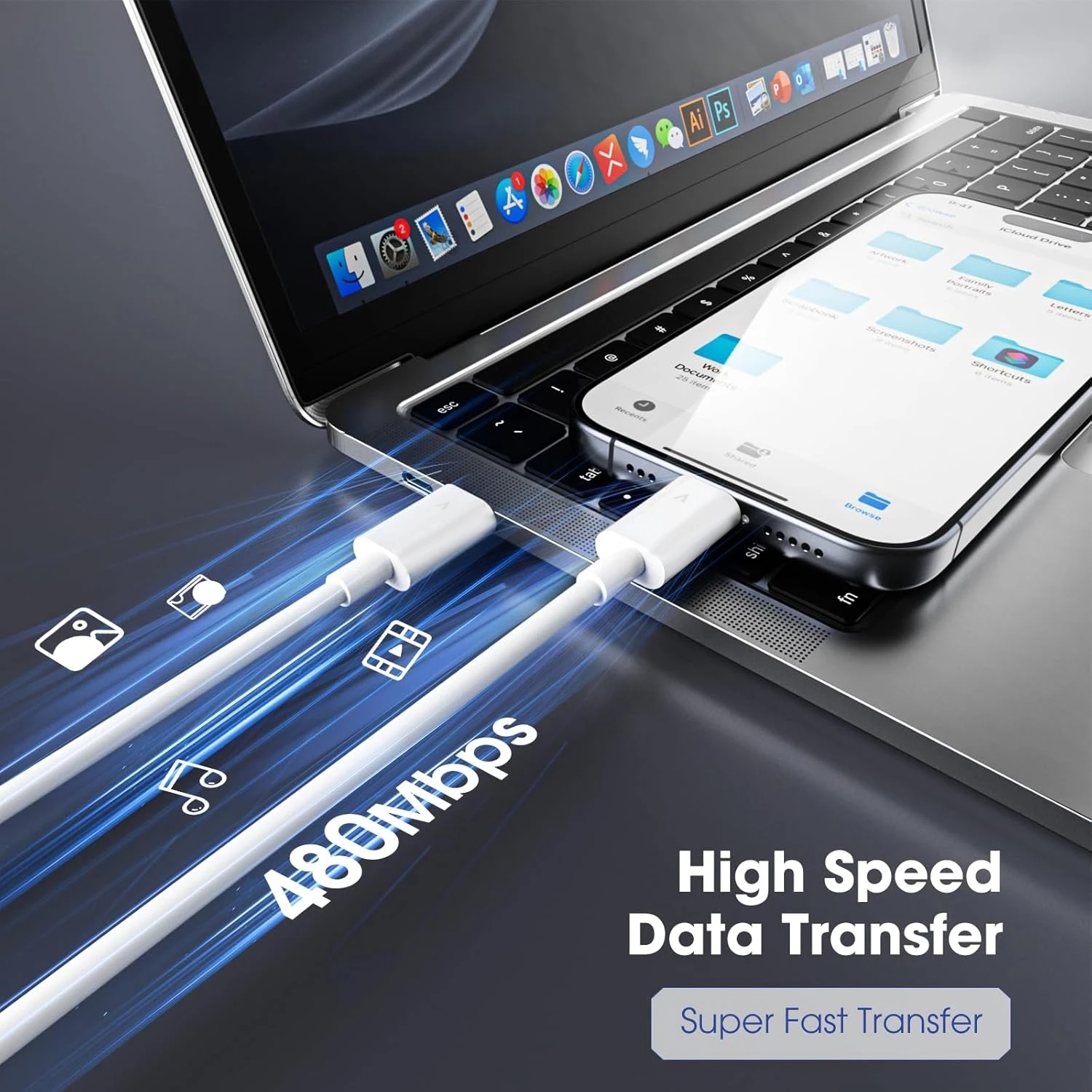 كابل بيانات PD 60 وات من النوع C للشحن السريع 1.8 متر أبيض USB C إلى سلك من النوع C لهاتف آيفون 17 16 برو ماكس 15 بلس سامسونج وشاومي وهواوي