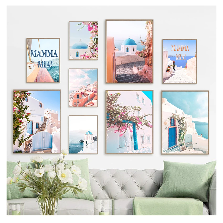 Greek island Travel Poster Minimalist Wall Art Canvas Painting Summer Greece Prints Mamma mia College Dorm Decor Santorini