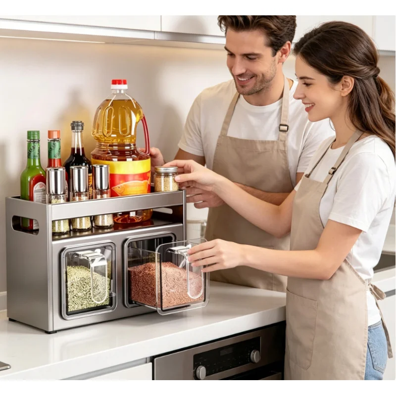 

Stainless Steel Kitchen Spice Rack Wall-Mounted Multi-Functional Spice Rack Box Jar Kitchen Storage Home Organizador De Cocina
