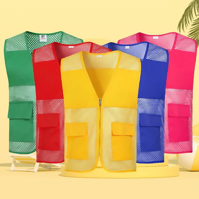 

2025 New Spring Summer Workwear Breathable Uniforms Advert Printed Mesh Design Quick Dry Vest Loose Fit Male Outerwear Vests