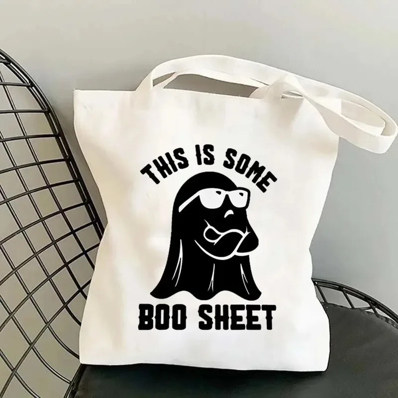 حقيبة كتف من القماش ذات سعة كبيرة لفيلم الرعب الكرتوني المضحك للهالوين، حقيبة تسوق مثالية لمهرجان الهالوين