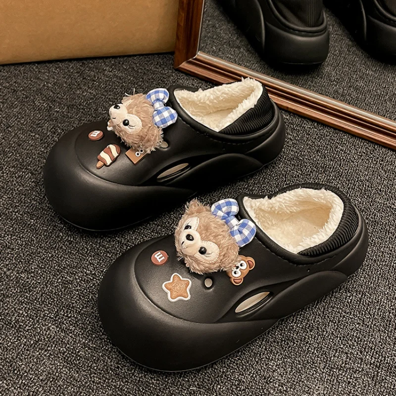 Disney herfst en winter Shirley Mei schattige warme damesschoenen voor thuis cartoon antislip katoenen pantoffels met dikke zolen en fluwelen gaten