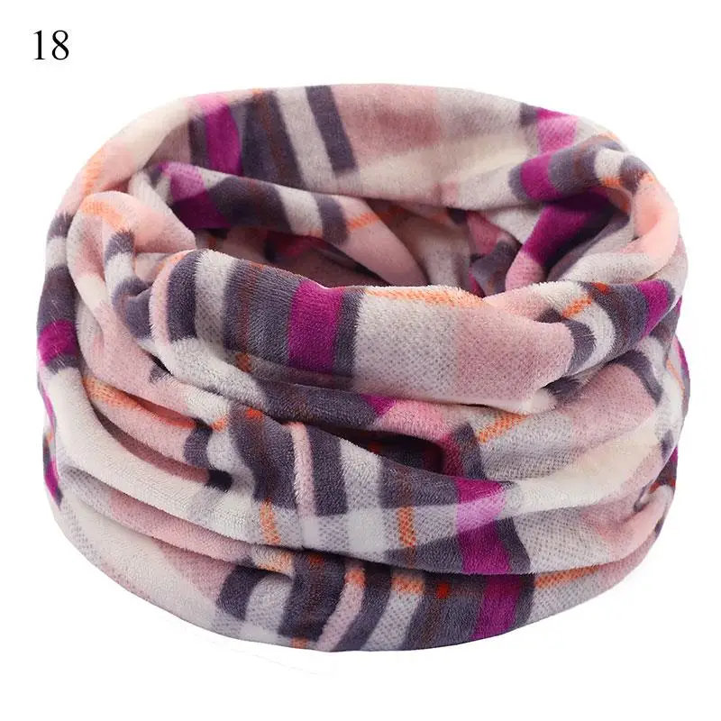 Vintage Snood Scarves Ring Men Women Unisex Winter Soft Fleece Neck Scarf Double Layer Knitted Neck Scarves Warmer Printed Scarf