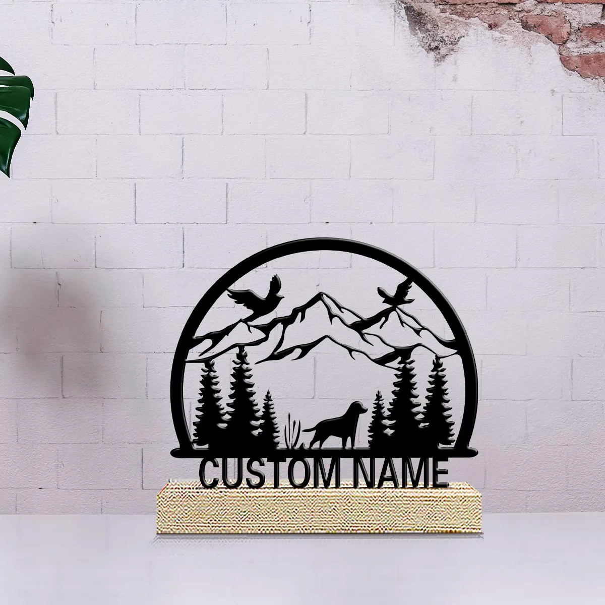 1pc Personalized Metal Artwork Customizable Content Equipped with A Wooden Base Modern Rural Home Desktop Decorations