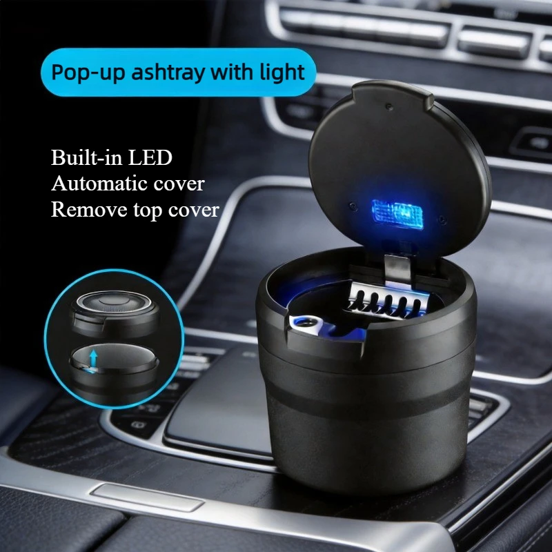 Universal Car Ashtray With LED Light Auto Car Smell Proof Fireproof Portable Auto Ashtray Flame Retardant Cigarette Holder Box