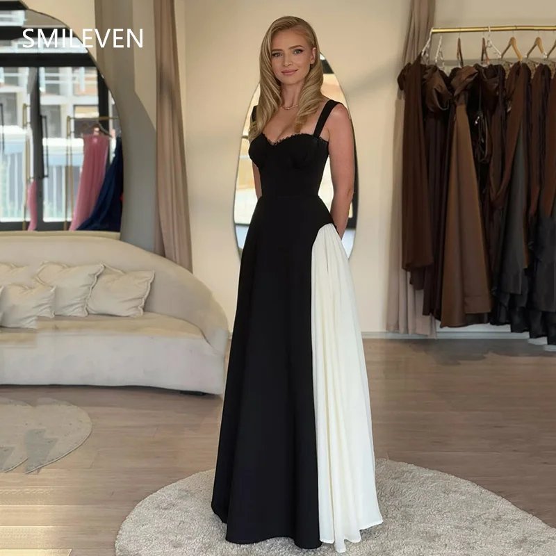 

Smileven Spaghetti Strap A-line Black And White Modest Prom Dress Sleeveless Evening Gowns Formal Party Dress Customized 2025