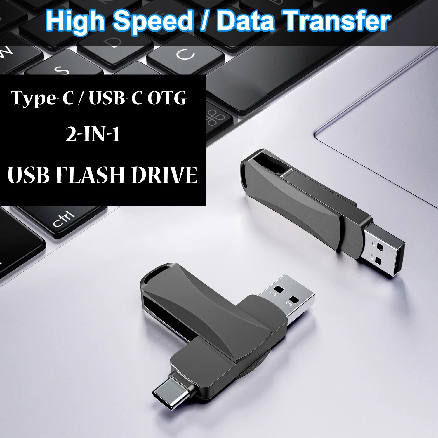 USB Flash Drive 128GB 64GB 32GB 16GB 8GB USB2.0 TYPE-C 2-IN-1 Portable U Disk 360° Rotate Memory Stick for Smartphone PC