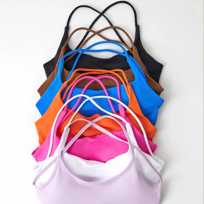 

Sexy Yoga Bra Women Padded Sports Bra Removable Workout Bra Wireless Fitness Bra Elastic Thin Shoulder Strap Workout Bra