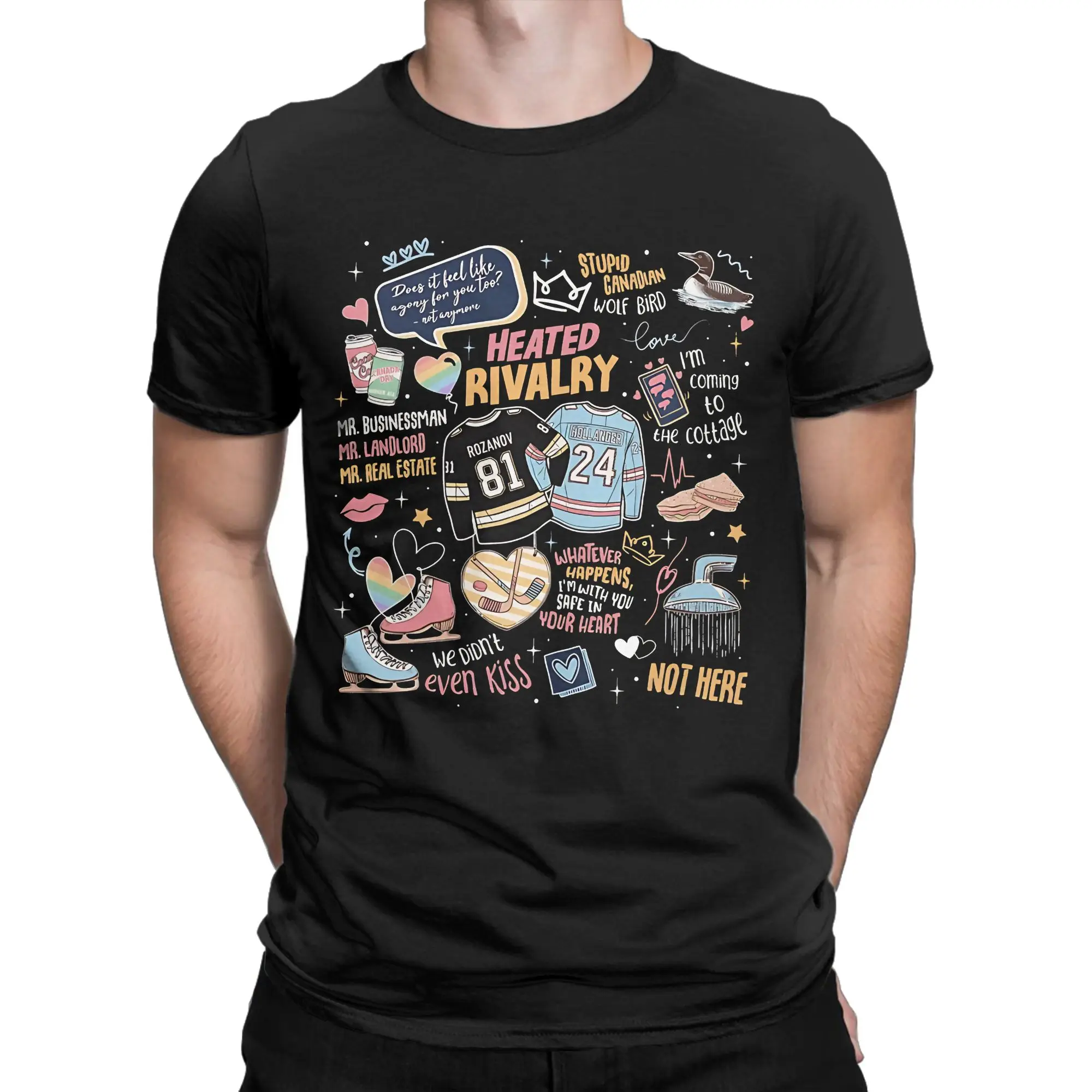 Men T-Shirt Romance Hollanov Couple Romance Book Hockey Rivals Couple Movie Book Fans Gift  Cool 100% Cotton Tees Heated Rivalry