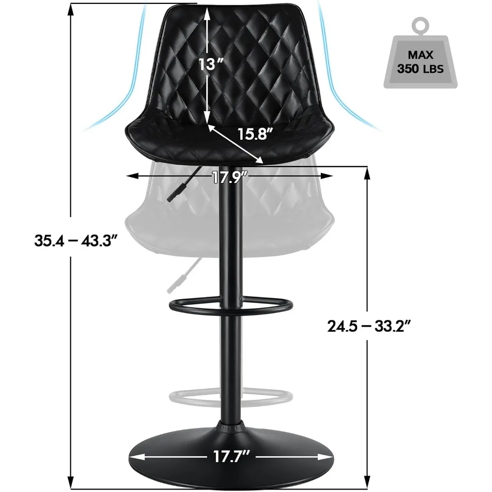 Ensemble de piste de bar en cuir avec dossier, comptoir réglable, chaise de bar sans bras à percussion moderne, îlot de 2