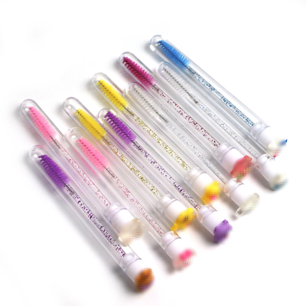 50/100 pz Riutilizzabile Spazzola Per Ciglia Con Tubo Bacchette Per Ciglia Pennello Per Sopracciglia Sostituibile a prova di Polvere Spazzola Per Ciglia Del Fumetto Perla Fondo