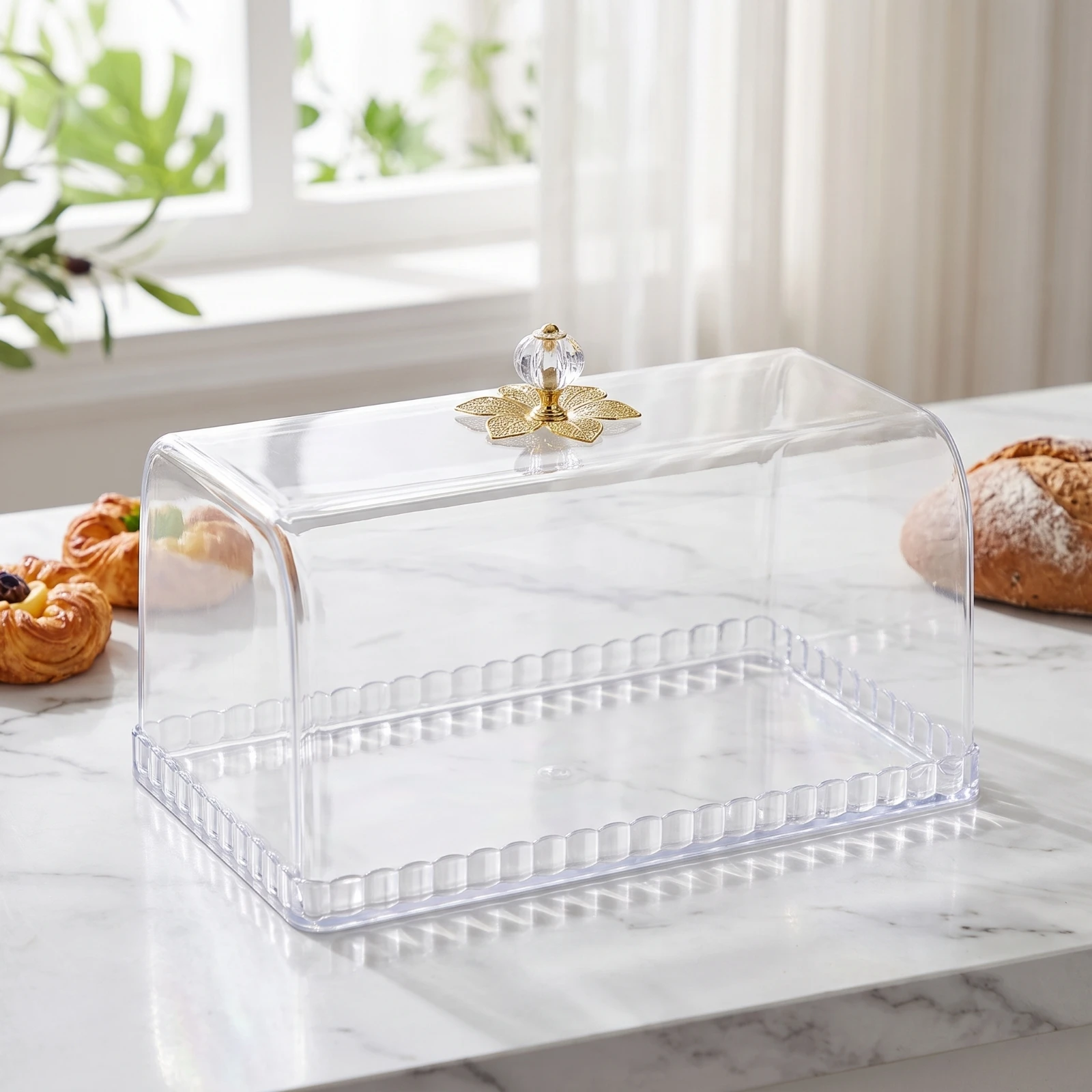 Cake Cover with Knob Handle Rectangular Cake Cover with Knob Clear Food Dome Easy to Clean Pastry Display Cloche Sturdy