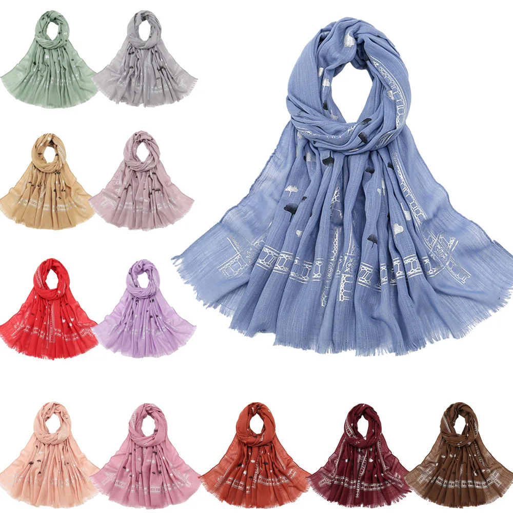 Folha impressão Voile Cachecol Franjas Xales Envoltório Mulheres Muçulmano Hijab Turbante Malásia Bufandas Pashmina Foulard Turbante Mujer Bandana