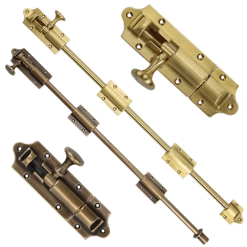 Retro Chinese Style Brass Door Bolt, Lengthened Thickened Heavy Duty Vintage Latch for Old Wooden Doors & Windows