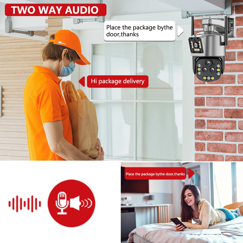 8K 16MP HD Wifi PTZ Camera Outdoor 20X Zoom  Four Lens Dual Screen AI Auto Tracking IP Camera CCTV Audio Video Surveillance P2P