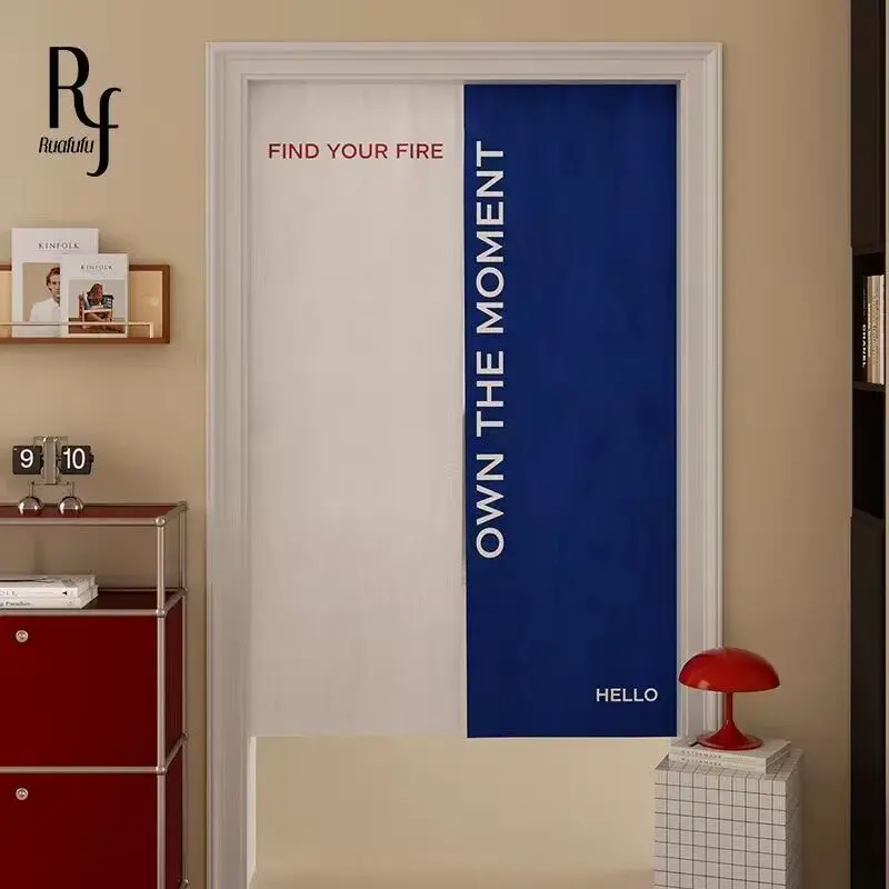VIKAMA Modern Typography Two Tone Color Block Door Curtain Bold Art Room Divider Short Curtain for Doorway Entryway Decor