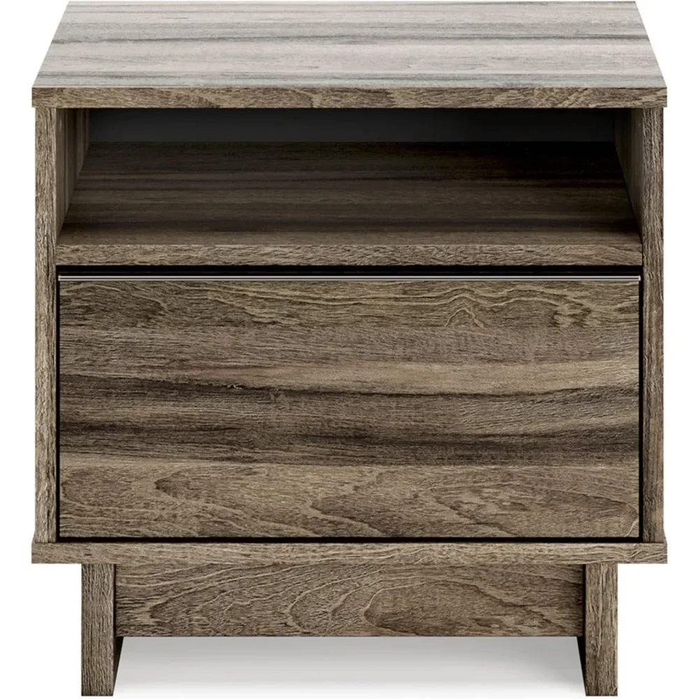 Bedside table with 1 drawer and 1 open bookcase, 15 inches D x 20 inches W x 19 inches H, brown