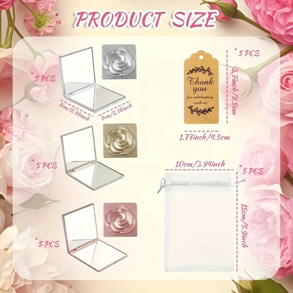 5 Sets mit je 15 Stück Hochzeitsgeschenken, Faltbare Quadratische Kompaktspiegel, Brautjungfern-Geschenksets für Hochzeiten, Geburtstage und Feiern – Detail 3