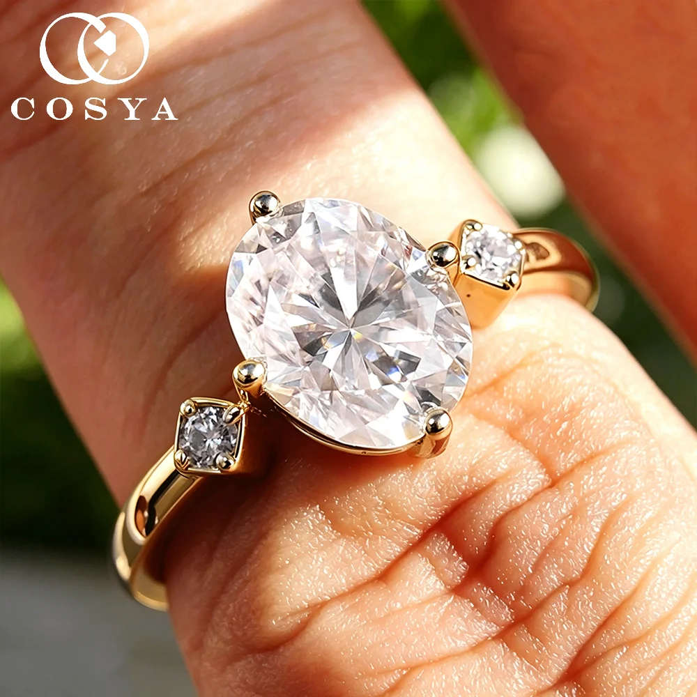 

COSYA Certified 2CT 7*9mm Oval Cut Moissanite Ring For Women S925 Silver 3 Stone Solitaire Wedding Band Party Fine Jewelry Gift