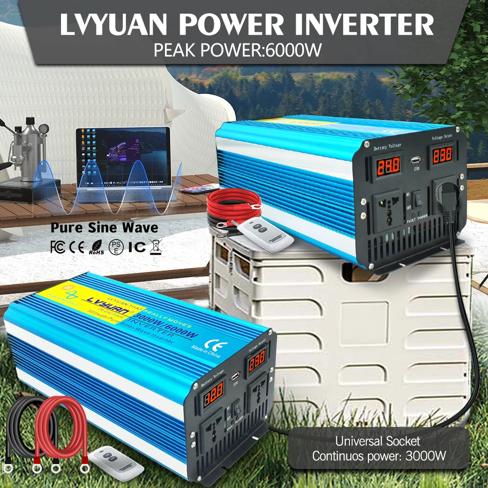 Pure Sine Wave Inverter DC 12v/24v To AC 220v 5KW 6KW 8KW Volt LED Display Converter Transformer Car Inversor Solar Power 60HZ