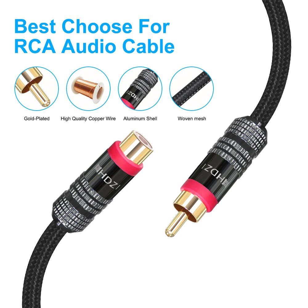 HHDZI RCA Extension Cable Male to Female Audio AV Cable RCA Video Wire Aluminum Alloy Shielding Cord for Speaker