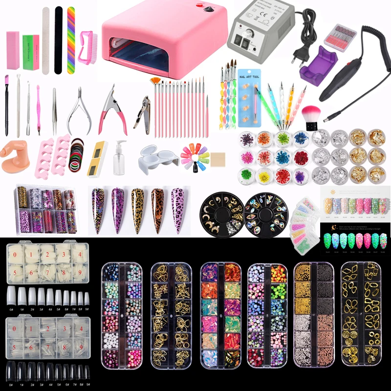 Wholesale 43 items collection Professional economics Nail Drill UV Lamp Curing nail Acrylic UV Gel nail art tool Kit