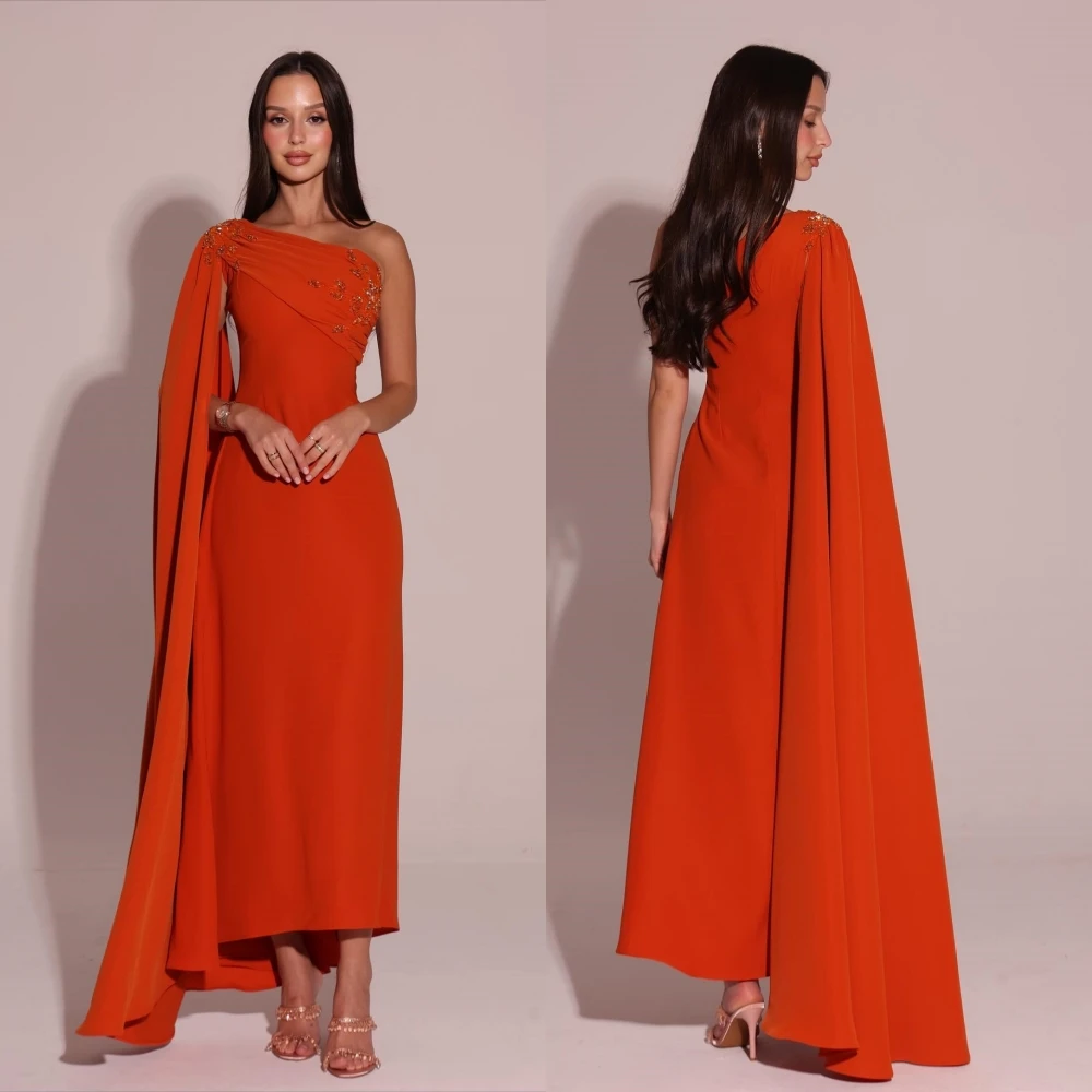 

Customized Jersey Glitter Pleat One-shoulder Straight Midi Dresses Bespoke Occasion Prom Women Evening Dress Elegant Party Gown