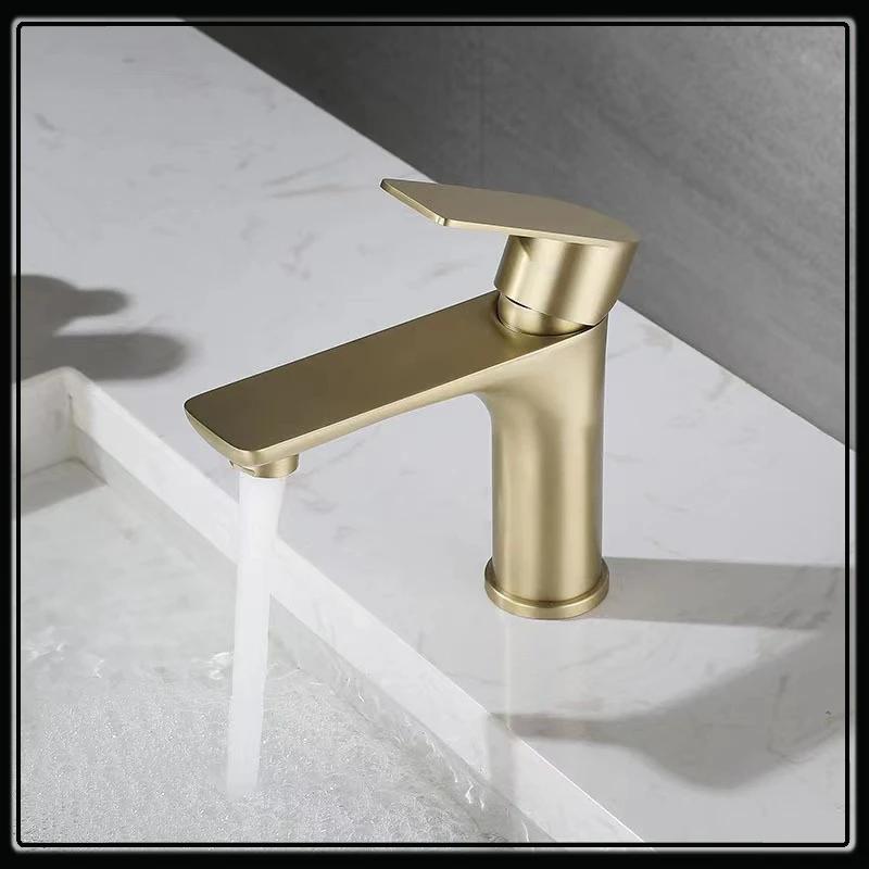 Brushed Gold Bathroom Sink Faucet Black Basin Mixer Tap Stainless Steel Kitchen Gourmet Faucet Hot and Cold Vanity Tap Spigot