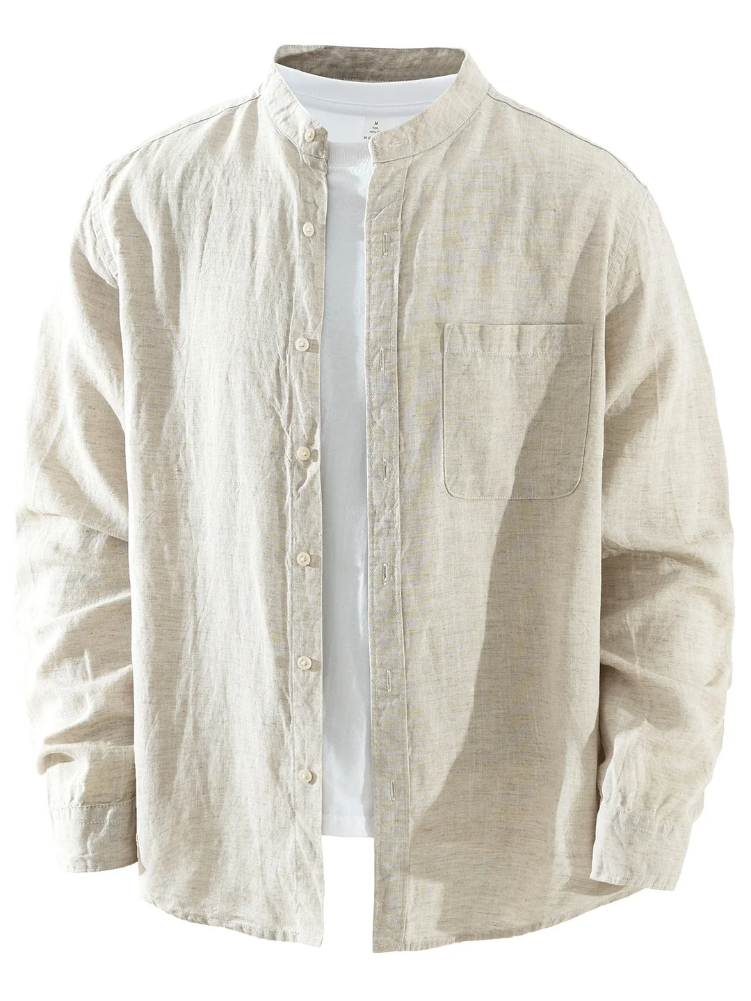 

Pure Color Silk Linen Men's irt Lightweight Breathable Casual Long Sve Stand Collar Simple Design Daily Wear irt