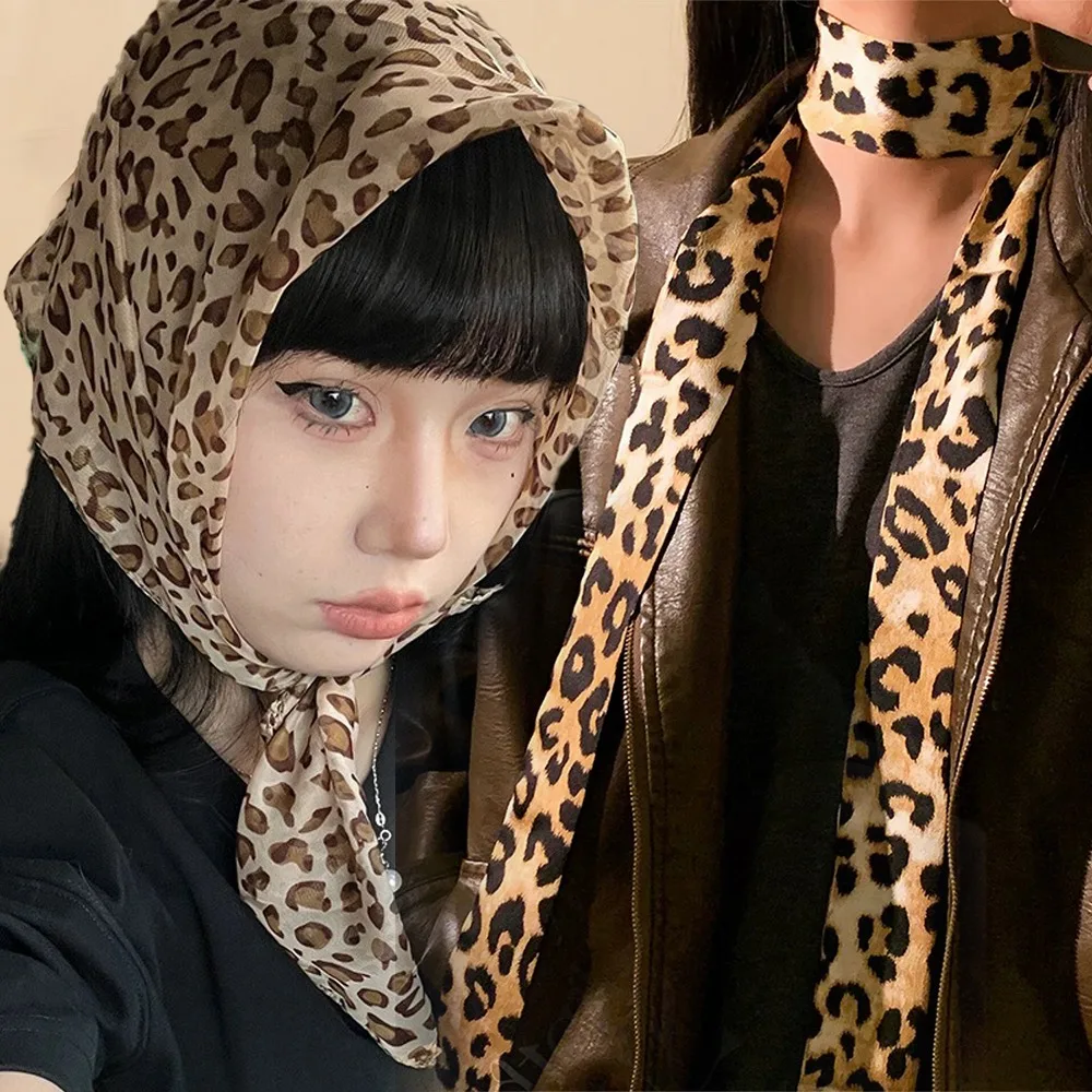 Bufanda cuadrada con estampado de leopardo Retro, chal suave, pañuelo para el cuello, pañuelo para el pelo, chal para el pelo para mujer, pañuelo para el cuello