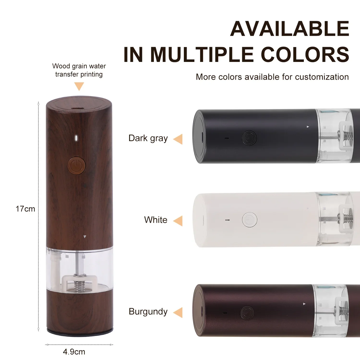 B Wooden Color Electric Salt and Pepper Grinder USB Rechargeable Adjustable Coarseness Refillable Mills Spice Pepper Grinders image 2