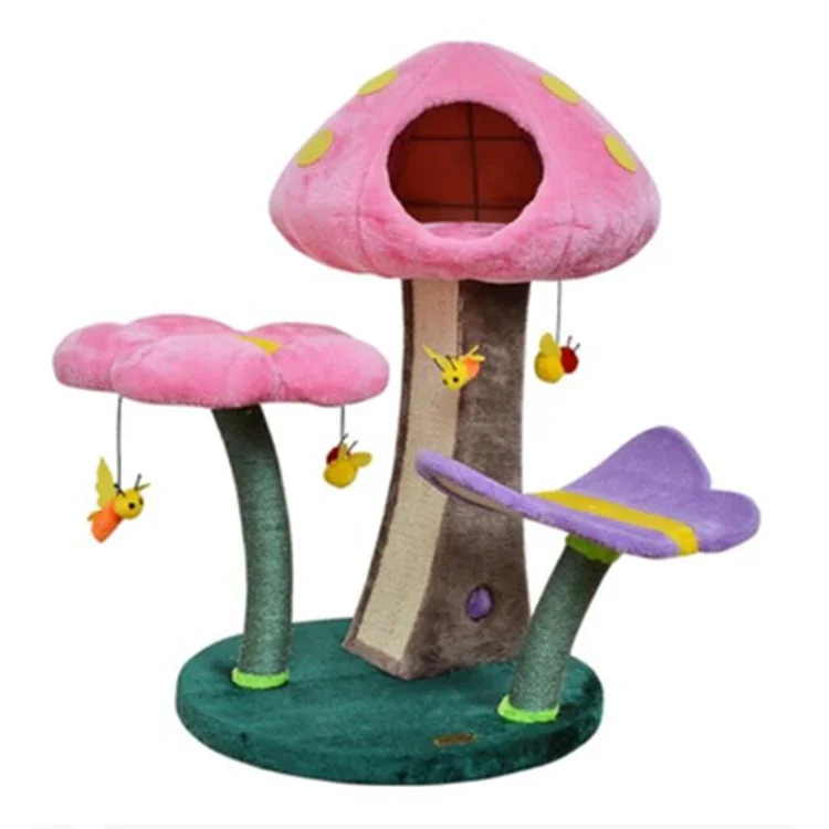 Safe Comfortable Plush Cat Climbing Tree Fashion Small Flower Mushroom Cat Tree