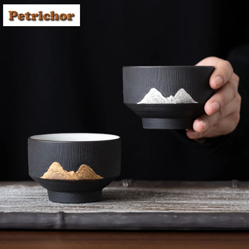2pc/set Gilt Gold And Sier Teacup Luxury Tea Bowl Tea Cup Set Tea-tasting Smelling Cup Jianzhan Master Cups Household Teaware