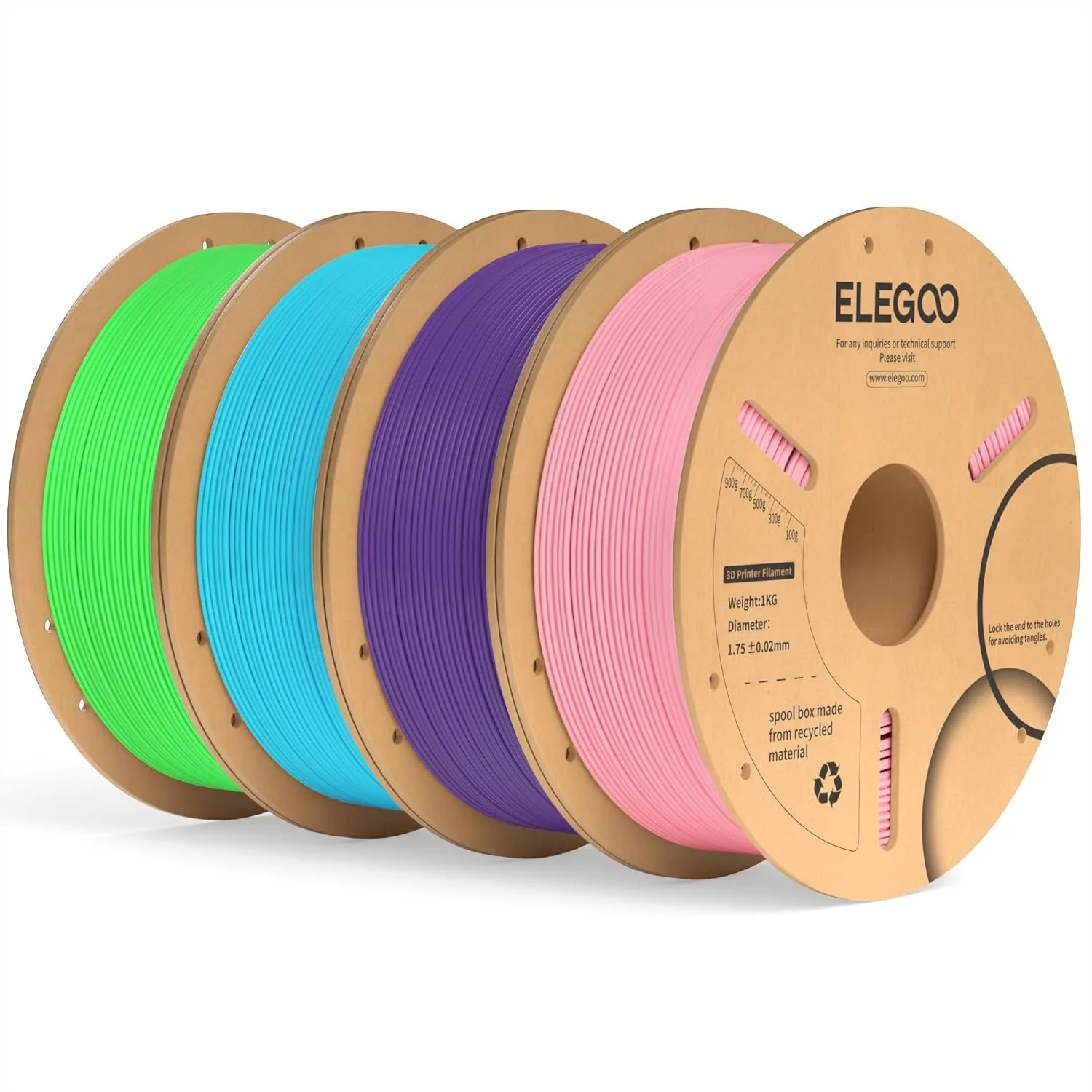 

PLA Plus Filament 1.75mm Bundle 4KG, Tough 3D Printer Filament Dimensional Accuracy +/- 0.02mm, 4 Pack 1kg Spool Pink Purple Sky