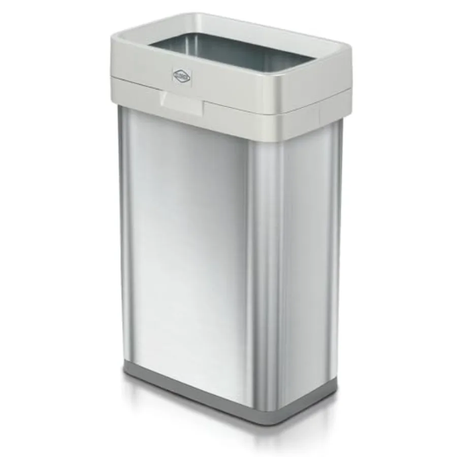 

13 Gallon Trash Can 50L Slim Open Top Garbage Bin for Commercial Kitchen Office Narrow Rectangular Stainless Steel Body with Hi