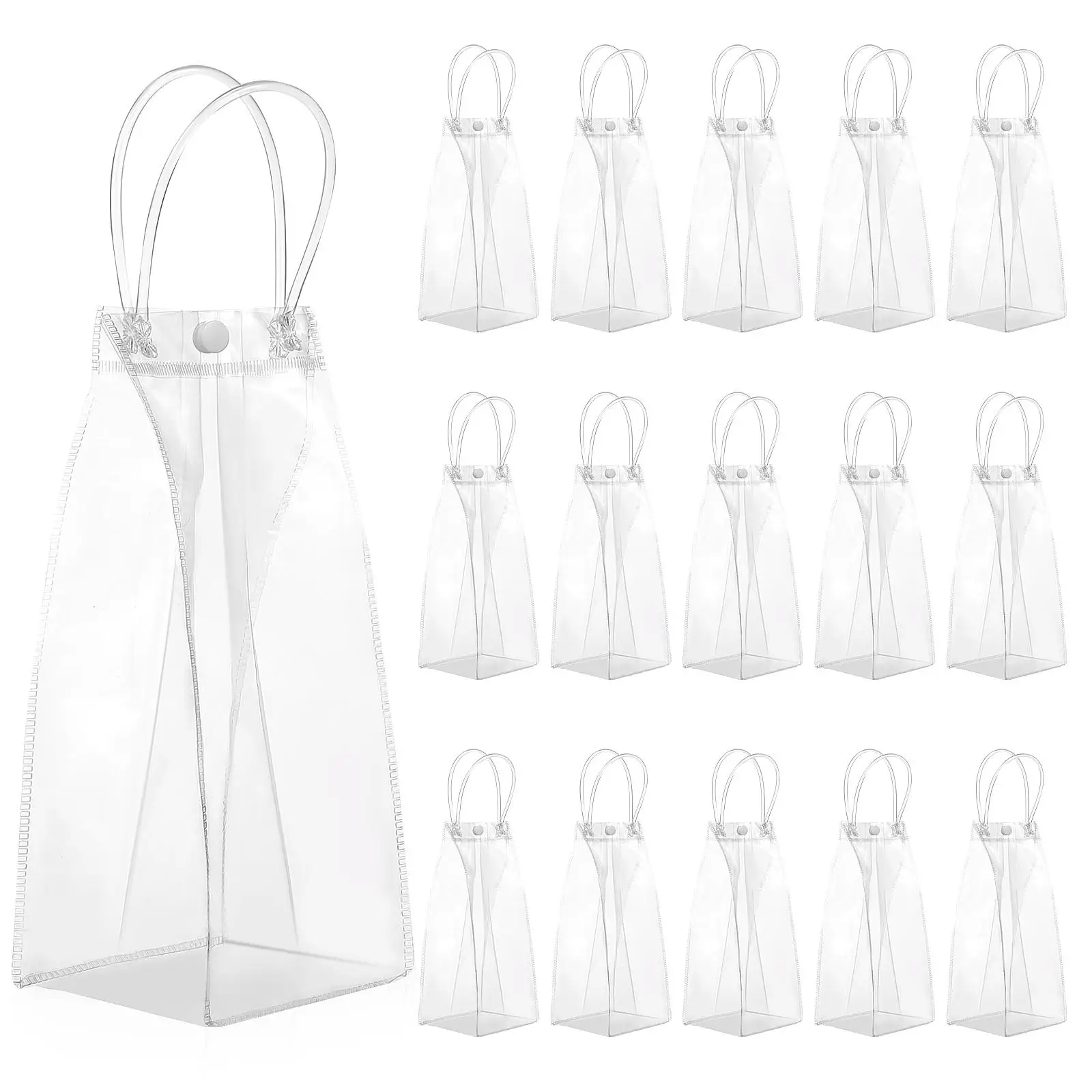 

15 Pcs PVC Handbag Transparent 10x25x10cm Gift Bags with Handles Reusable Clear Party Favor Wedding Shower Birthday