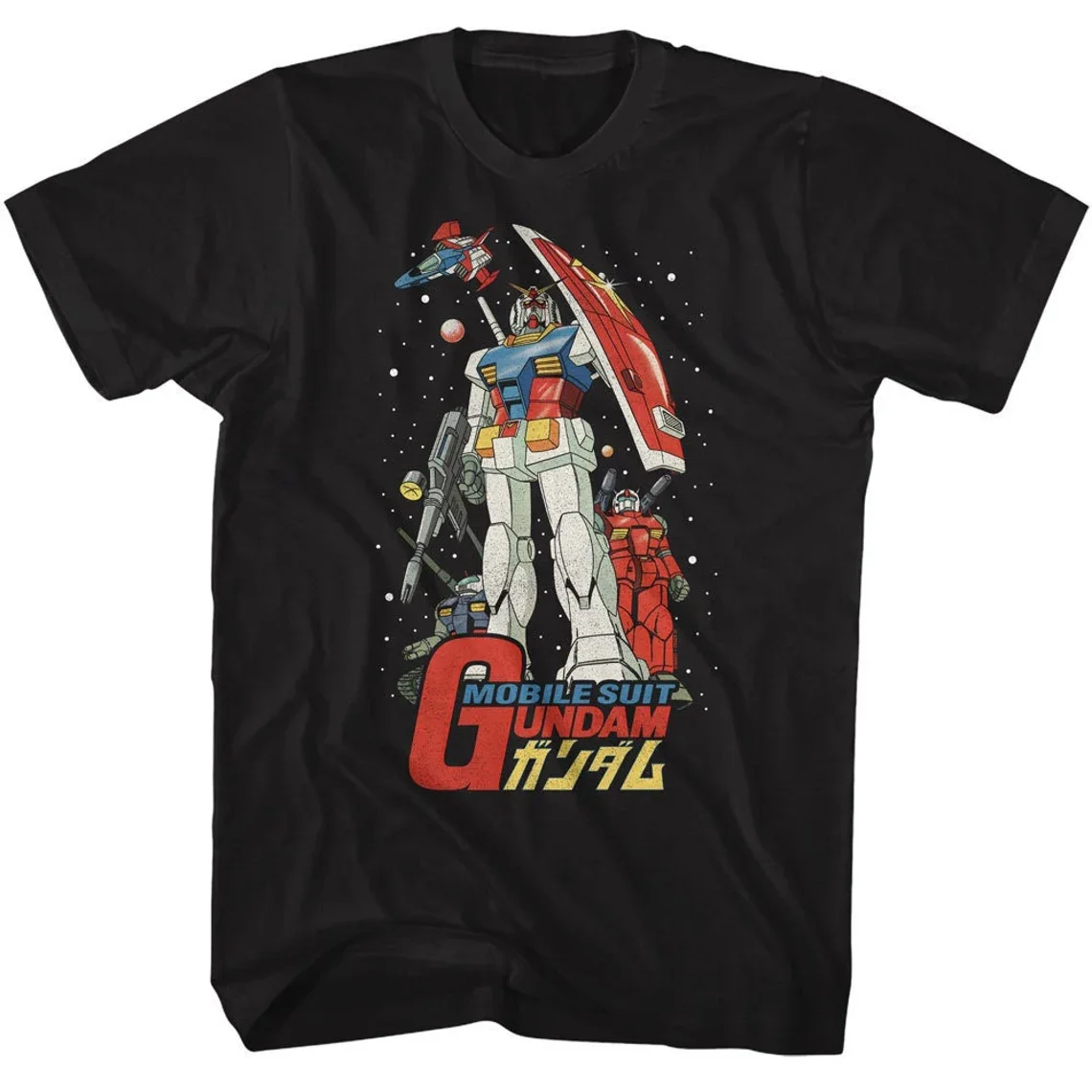 Japanisches Anime-Mecha-Roboter-Grafik-T-Shirt |   Retro RX-78 Mobile Suit T-Shirt |   80er Jahre Manga Action Hero Streetwear Oberteile