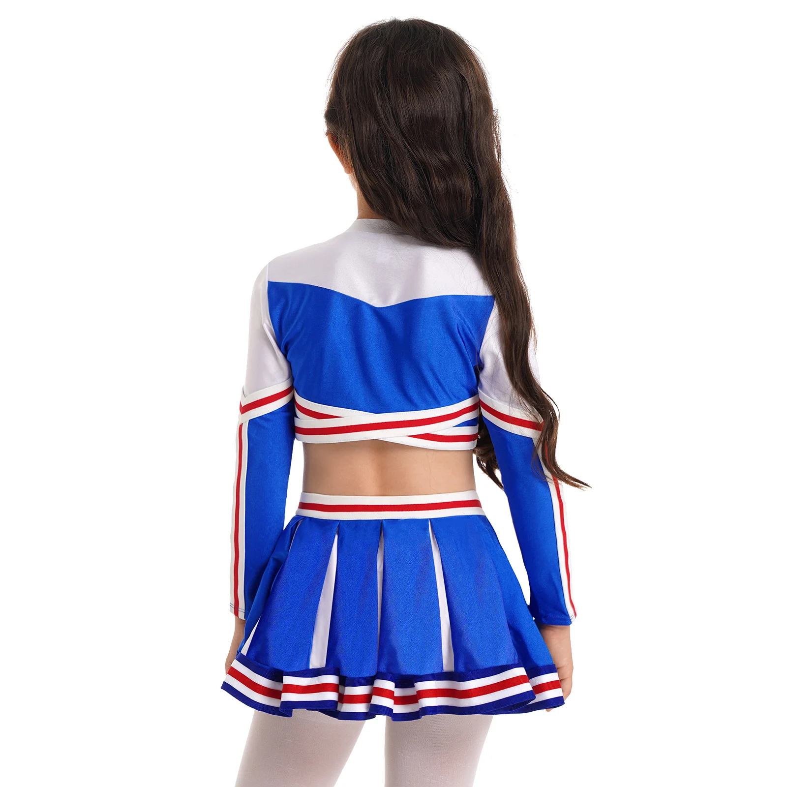 Uniforme de pom-pom girl à manches longues et col montant pour filles, ensemble de jupe plissée en Y imprimée, costume de danse de pom-pom girl pour enfants