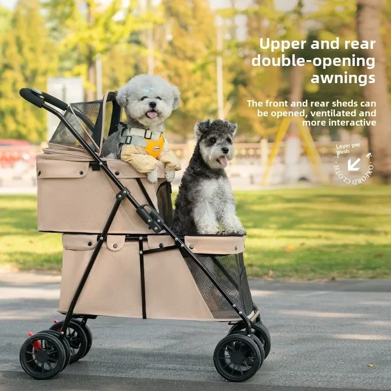 Double Dog Stroller with 4 Wheels Jogger for Small and Medium Dog Cats Lightweight Foldable Portable Outdoor Trolley