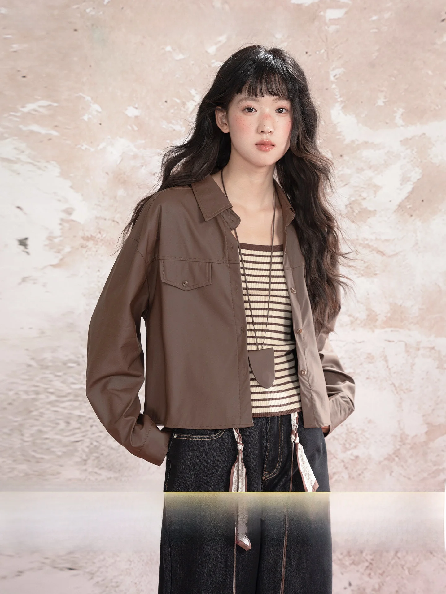 

Loveheynew Vintage Coffee Collar Leather irt Women Autumn Striped ter Ne Top Casual Faion Set Tee Piece Suit