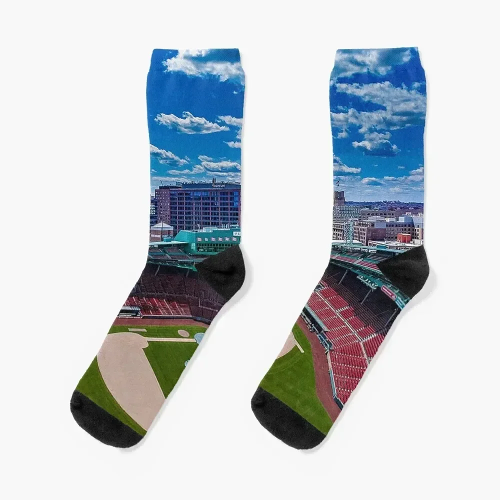 

Fenway, Boston baseball stadium, ball field, outfield view, Boston Skyline, beantown Socks snow gym Socks Men Women's