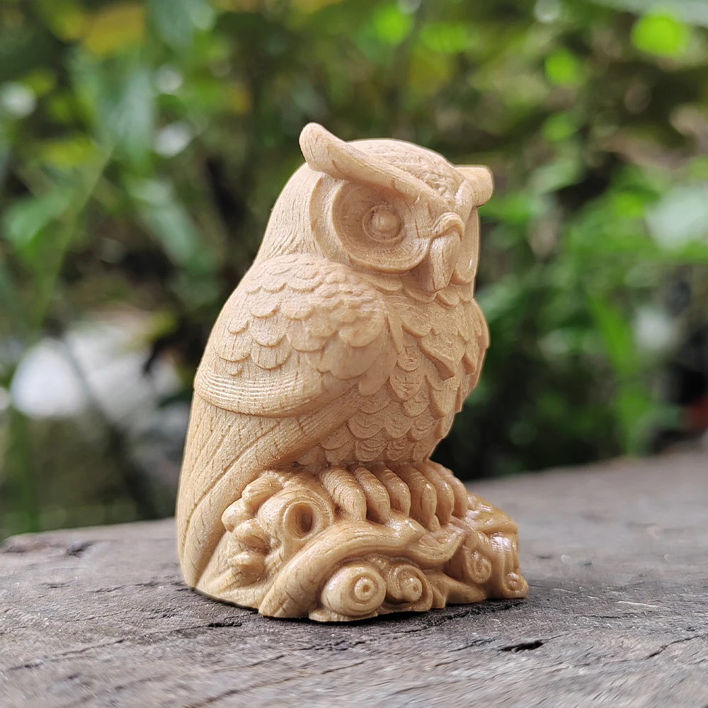 1.8 Inch Owl Figurine on a Wood Carved Tree Stump, Natural Style, Suitable for Birthday Gifts, Home Decoration, Office, Men's Gifts, New Year Gifts, Halloween Decorations, Office Decoration, Bedroom view 4