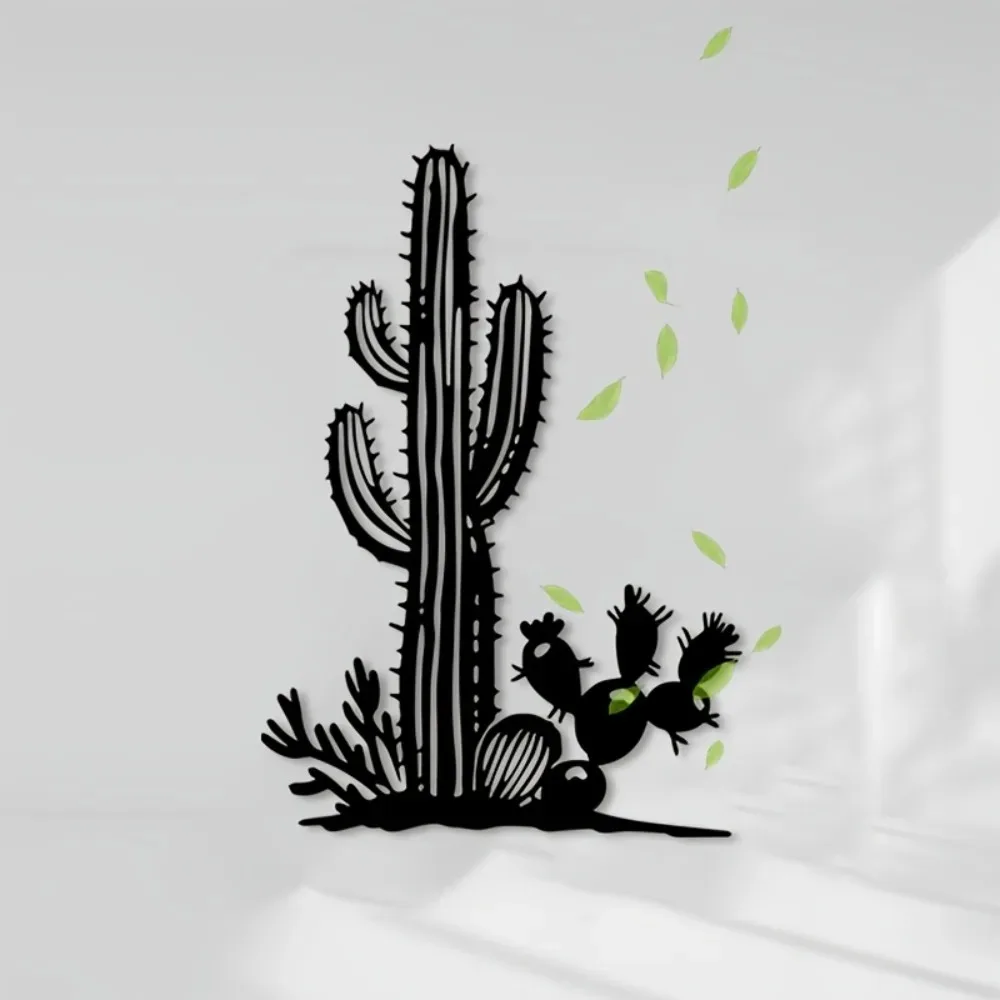 Décoration murale en métal noir robuste de 20 pouces, motif cactus du désert du sud-ouest