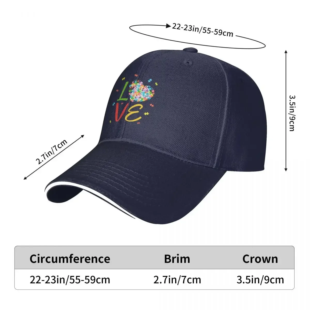 Love Heart Autism Awareness Baseball Caps Snapback Fashion Baseball Hats Breathable Casual Outdoor For Men's And Women's