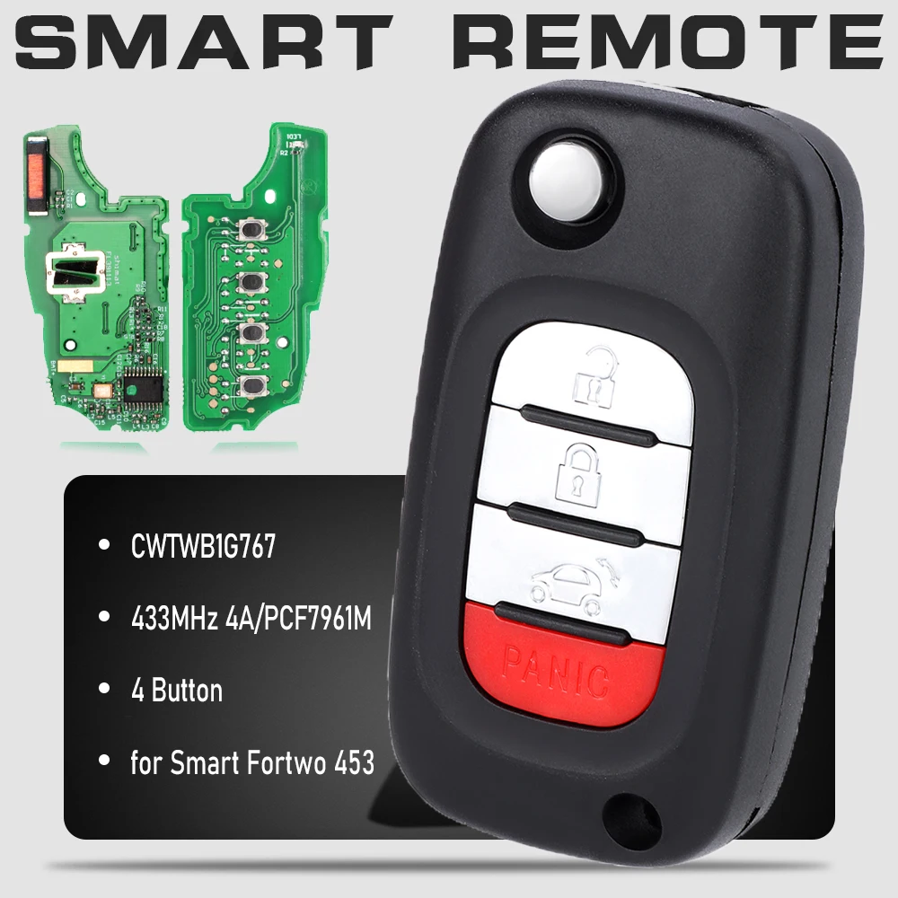 

KEYECU FCC ID: CWTWB1G767 433MHz 4A / PCF7961M Chip Flip Remote Car Key Fob for Mercedes Benz Smart Fortwo 453 Forfour 2015-2017